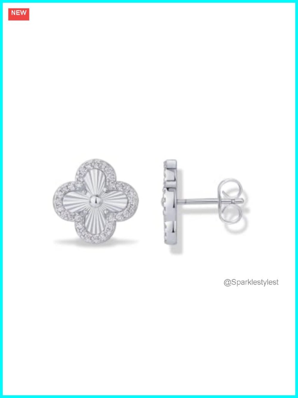 14K Gold Plated CZ Four Leaf Clover Stud Earrings for Women